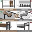 Refrze Shoe Rack for Front Door Entrance, 5 Tier Height-Adjustable Metal Shoe Rack, Sturdy Wooden Top and Tiltable Steel Frame Heavy Duty Shoe Organizer for Bathroom, Bedroom, Kitchen, Include Hook
