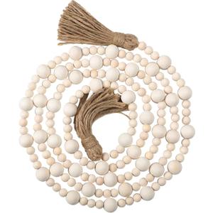 Jetec 7.9 Feet Wood Beaded Garlands with Tassels Christmas Hanging Ornaments Boho Farmhouse Decor Xmas Rustic Wooden Beads Garland for Christmas Table Wall Hanging Decor(Wood Color)