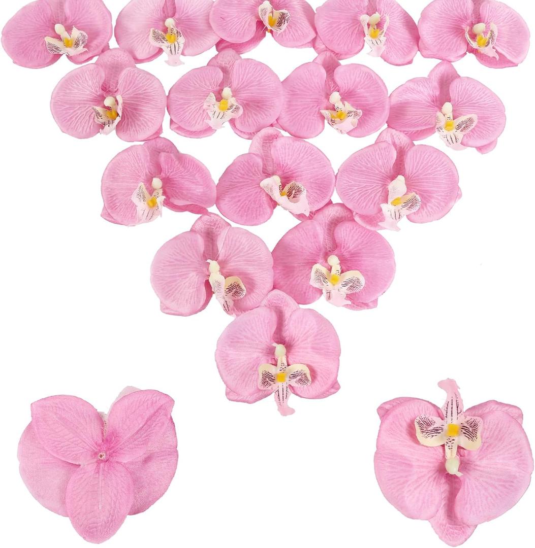 Pink Flowers Orchid Heads 15PCS Artificial Orchids 3.35 Fake Flower Heads for Craft for Bridal Shower Home Party Wedding Cake Decoration (Pink)