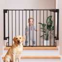 Cumbor 29.243" Baby Gate for Stairs, Wall-Mounted (Drill Required), Expandable No Bottom Bar Dog Gate, Auto Close Extra Wide Walk Thru, Pet & Toddler Proof Gate, Top & Bottom of Stairways(Black)