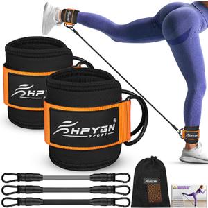 HPYGN Ankle Resistance Bands, Ankle Bands for Working Out with Cuffs, Resistance Bands for Leg Butt Training Workout Equipment for Kickbacks Hip Gluteus Training, Ankle Strap with Exercise Bands (1-Orange)