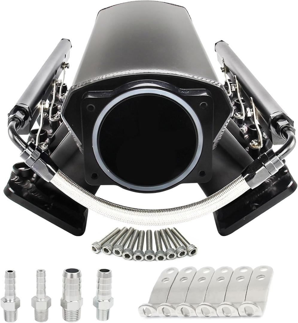 For LS LS1 LS2 LS6 Intake Manifold with Cathedral Port Compatible with Chevy 4.8 5.3 5.7 6.0 L (92MM Black)