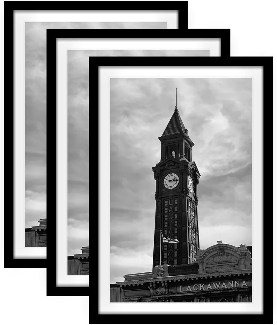 Wiscet 16x24 Picture Frame Set of 3, Display Pictures 12x18 with Mat or 16 x 24 Poster Frame Without Mat, Wall Gallery Photo Frames, Black