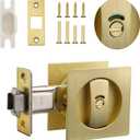 3 x Maxx Geek Sliding Square Pocket Door Lock with Privacy Color Indicators, 2-3/8" Backset, Fits Standard 2-1/8'' Bore Size and Door Thickness of 1-3/8" to 1-3/4", No-Handed, Glod