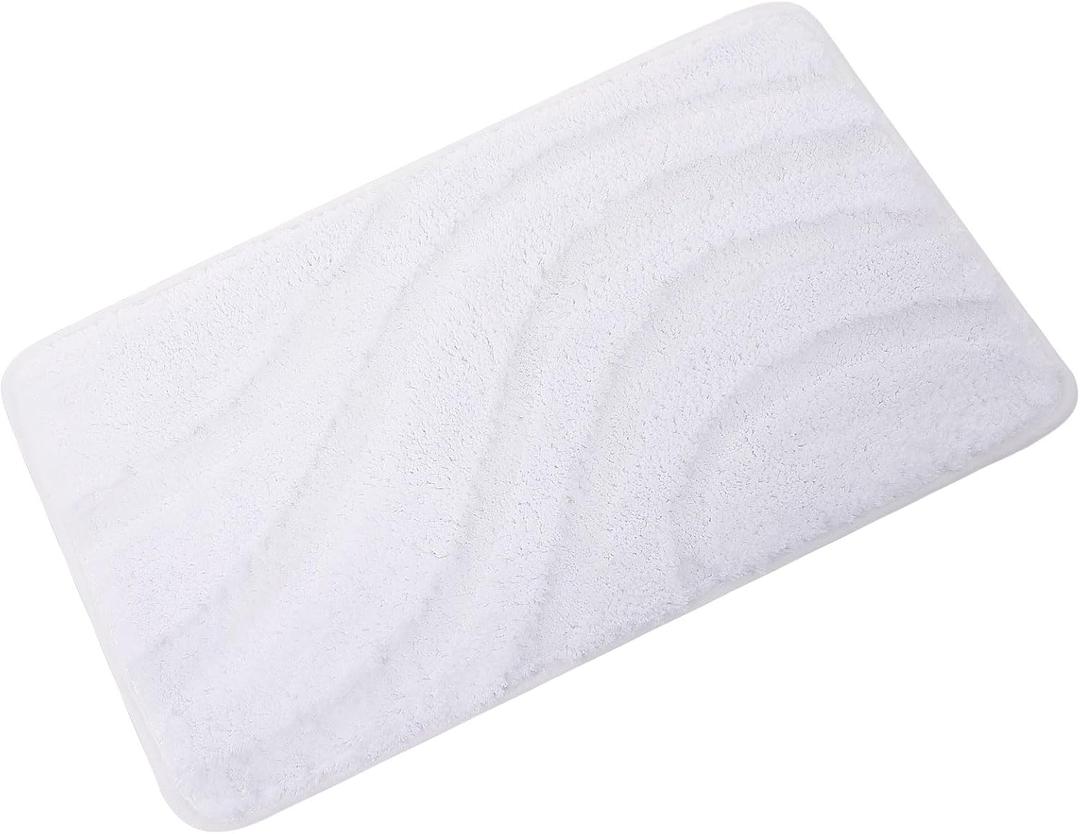 KAMA BRIDAL Microfiber Bath Mat Non-Slip Bathroom Floor Rugs Fast Water Absorbent Shower Mat Ultra Soft Bath Rug Anti-Slip Backing Machine Wash White 12x24