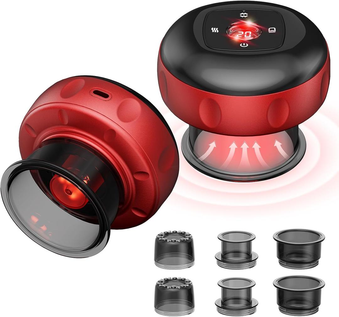 2 Pack 7-in-1 Electric Cupping Set, 12 Levels Cupping Kit for Massage Therapy for Targeted Pain Relief, Knots, Aches, Muscle Soreness - Red