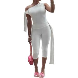 Fastkoala Women's 2 Piece Shorts Sets Outfits Casual Summer 2025 Sexy Off The Shoulder Bodycon Matching Pants Sets (Large, White)