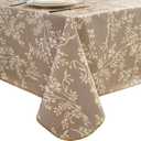 LIBERECOO Vinyl Tablecloth with Flannel Backing Indigo Botanical Charm, Waterproof, Wipeable, Durable Table Cover  4 Colors (54" x 54" (Square), Rustic Cocoa)
