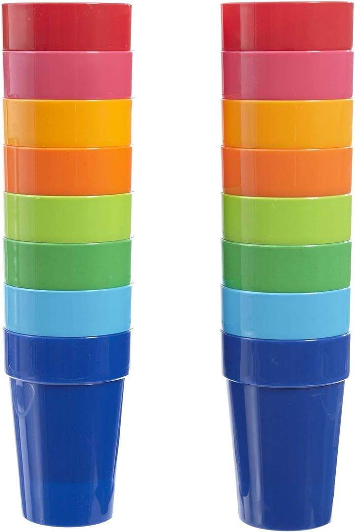US Acrylic Spectrum Unbreakable Plastic 10 ounce Stackable Juice Tumblers in 8 Assorted Colors | Set of 16 Kids Drinking Cups | Reusable, BPA-free, Made in the USA, Top-rack Dishwasher Safe, Multicolor