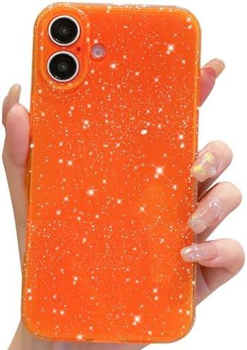 OWLSTAR for iPhone 16 Case 6.1 inch, Cute Glitter Bling Thin Slim Shockproof Sparkly Shiny Soft Silicone Phone Case for Women Girls (Orange), Pack of 4
