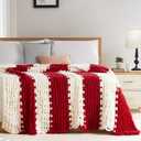 L'AGRATY Chunky Knit Blanket Throw - Soft Throw Blanket 50x60: 100% Hand Kintted Chenile Crochet Throw Blanket for Couch - Large Cable Knit Blanket for Home Decor (Red and White)