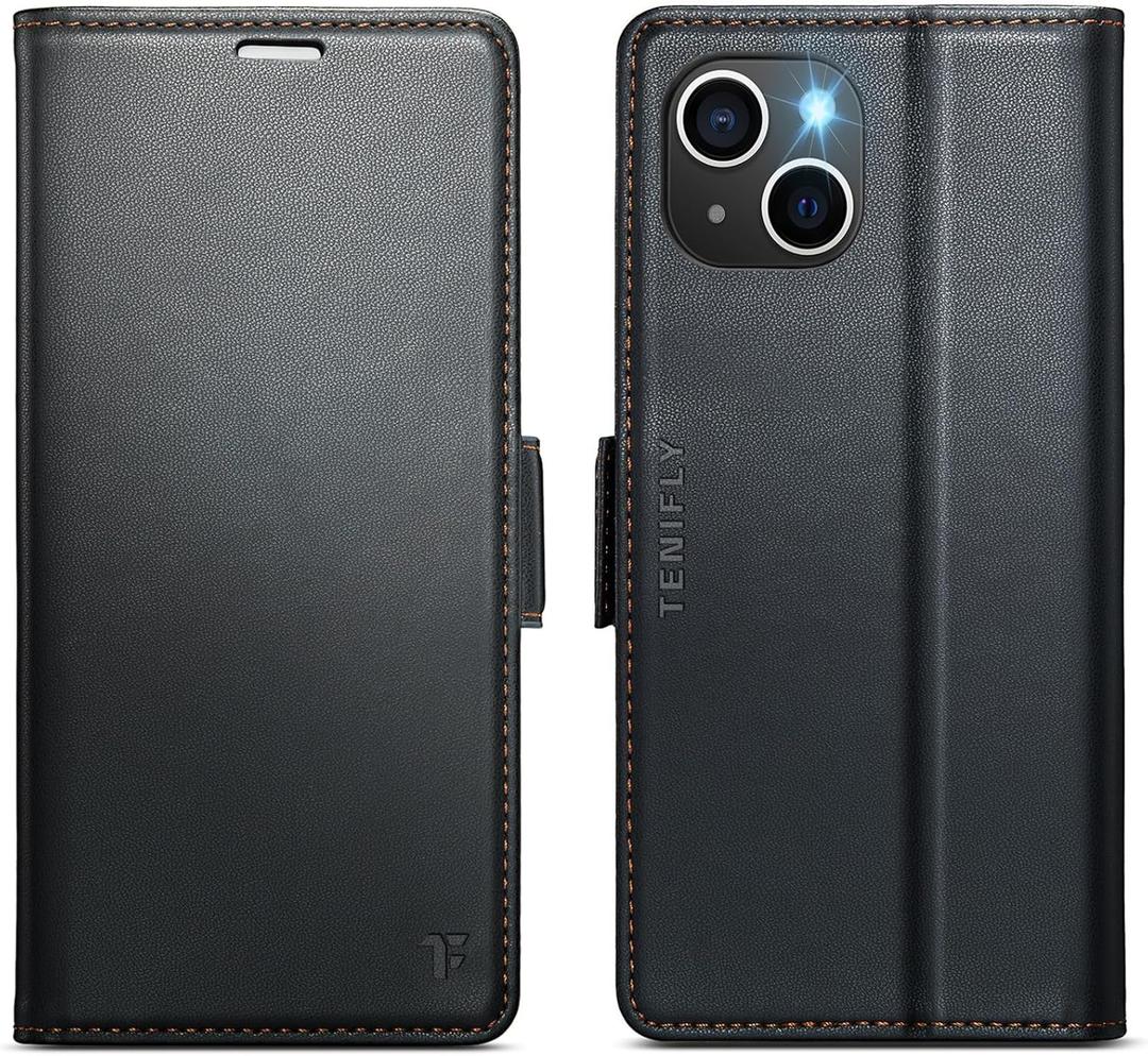 for iPhone 15 Case Wallet with RFID Blocking Card Holder, PU Leather Kickstand Protective Flip Phone Cover Fit for iPhone 15 6.1", Black