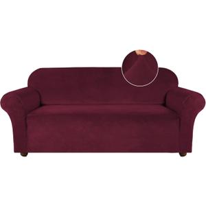 Turquoize Velvet Couch Covers Sofa Covers for 3 Cushion Couch Stretch Sofa Slipcovers with Non Slip Elastic Bottom Furniture Protector for Pets Crafted from Soft Thick Velvet Fabric (Sofa, Burgundy)
