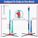 3-in-1 Baseball Set for Kids: Hanging Batting Tee + T Ball Stand Set Auto Ball Launcher for Toddlers & Youth Adjustable Height with 6 balls 2 Bats Outdoor&Indoor Toys Sports Gifts for 3-12 years old