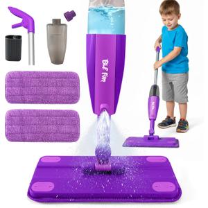 Kids Spray Mop, Toddlers Cleaning Playsets with Real Water Sprayer, Kids Mop Toys, Montessori Cleaning Set, Christmas Birthday Gifts for Boys and Girls Age 3 4 5 6, Purple