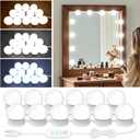 LED Vanity Mirror Lights with 12 Stick On Dimmable Bulbs, 3000K 4500K 6500K & 10 Brightness Levels Adjustable, Plug in USB Cable, Hollywood Style Mirror Lights for Makeup Desk Bathroom Dressing Room