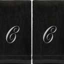 Monogrammed Towels Fingertip, Personalized Gift, 11 x 18 Inches - Set of 2 White Embroidered Towel - Extra Absorbent 100% Cotton - Soft Velour Finish - For Bathroom/ Kitchen/ Spa - Initial C (Black)