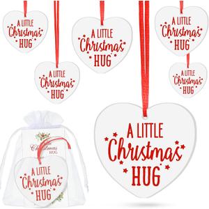 18 Pcs Christmas Ornaments Bulk Gifts Thank You Gifts for Coworker Employee Appreciation Christmas Hug Ceramic Signs with Cards Organza Bags for Xmas Holidays Tree Office Decoration (Heart Style)
