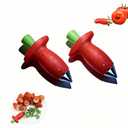 Strawberry Huller Stem Remover, Stainless Steel Fruit Corer Tool for Strawberries, Tomatoes, Pineapples, Red/Green, 2 Pack