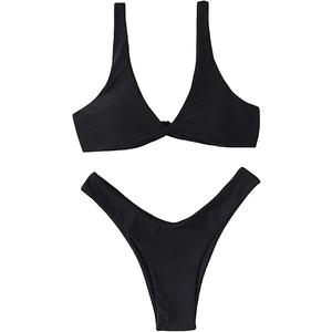 Verdusa Women's Twist Front Bikini Set High Cut Thong Tied Back Two Piece Swimsuit Large