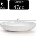 Fasmov Melamine Pasta Bowls, 6 Pack 10 inches 47 Oz Large Salad Serving Bowls, Shallow Salad Bowls, Plastic Dinner Deep Plates, Dishwasher Safe, White