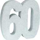 3D Glitter Table Number “60” Table Centerpiece Decoration for Theme Birthday Party Supplies, 1 PC Silver