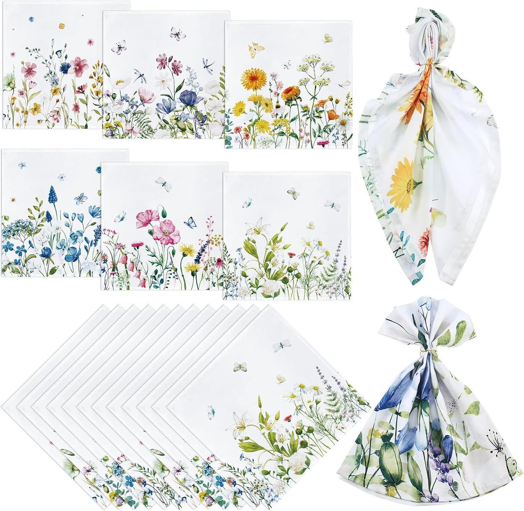 12 Pcs Spring Cloth Napkins 18 x 18 Inch Napkins Washable Dinner Table Tea Party Polyester for Kitchen Party Wedding Restaurant Indoor(Colorful Flowers)