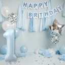 2 x Big Number 1 Balloons, Light Matte Sky Blue Foil 1 Balloon Numbers 40 Inch, Giant 1st Birthday Party Decor, Baby Powder Blue Mylar Helium One Balloon for Boys Girls Baby Shower Anniversary Decorations