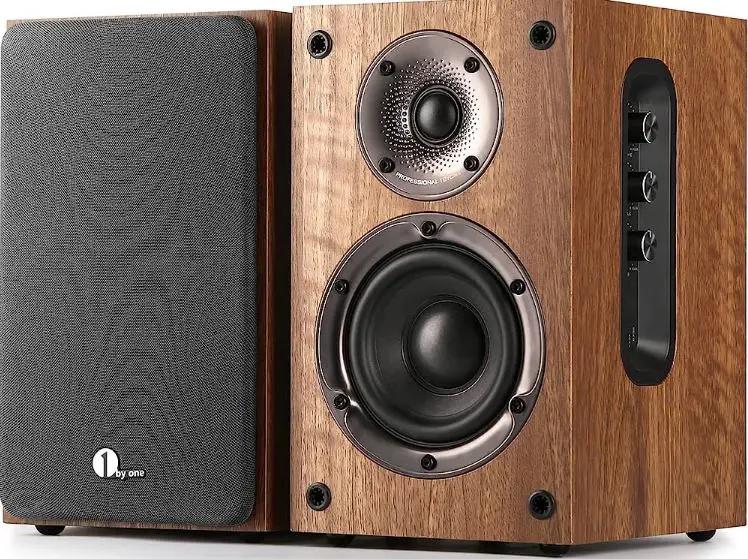 1 by ONE Bluetooth Bookshelf Speakers, Active 2 Way Speakers with 60 Watts RMS, 100 Watts Peak Power, Turntable Speakers with RCA x 2/Bluetooth/Coaxial/Optical