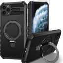 for 11 Pro Max Magnetic Case [Compatible with MagSafe] with 2 Tempered Glass Screen Protectors with Ring Kickstand,Military Grade Heavy Duty for 11 Pro Max Case 6.5'' Black
