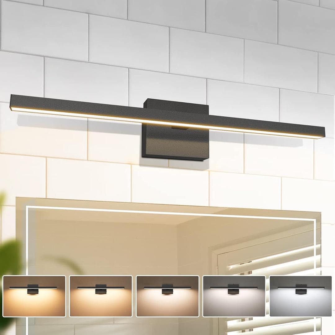VOLISUN Modern Bathroom Vanity Light 23.6 inch, 14W Dimmable 5CCT Led Bathroom Light Fixture Over Mirror, Black Bar Vanity Light for Bathrooms Mirror Cabinets Bedroom-ETL Certificated