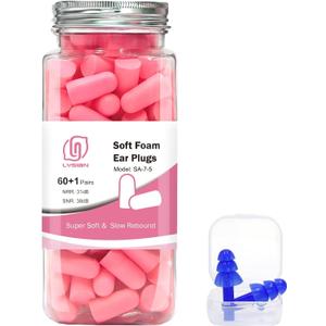 LYSIAN Ultra Soft Foam Ear Plugs for Sleep Noise Reduction -38dB Noise Cancelling Earplugs for Sleeping, Snoring, Shooting, Travel, Women-60 Pairs-Pink Color
