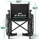 Medline Comfortable Folding Wheelchair with Swing-Back Desk-Length Arms and Away Footrests, 18”W x 16X”D Seat, Carbon Steel, Black