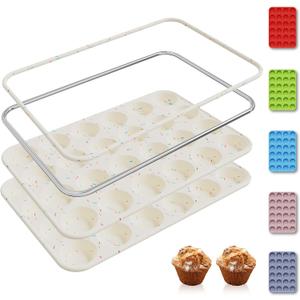 2 Pack 24 Cups Silicone Mini Muffin Pan with Metal Reinforced Frame Silicone Molds Cupcake Cake Baking Cheesecake Pans Cookie Baking Chocoflan Cupcake Mold Mini Bundt Cake Pan Women Gift (Cream) 2 Pack 24 Cups Silicone Mini Muffin Pan with Metal Reinforced Frame Silicone Molds Cupcake Cake Baking Cheesecake Pans Cookie Baking Chocoflan Cupcake Mold Mini Bundt Cake Pan Women Gift (Cream)