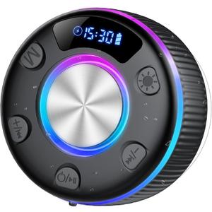 Bluetooth Shower Speaker, Portable Bluetooth 5.3 Speakers Wireless with Time Display, IP7 Waterproof Speakers with RGB Light, Suction Cup, Mini Stereo Speaker for Bathroom Party Beach Outdoor Gifts (Dark black)