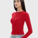 Women's Long Sleeve Shirts Crew Neck Slim Fit Going Out Tops Basic Tees Barely There Collection (Red, XS)