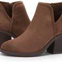 PiePieBuy Womens Ankle Boots Chunky Stacked Heel Slip on Shoes Faux Suede Side Zipper Casual Western Booties (6, Brown-1)