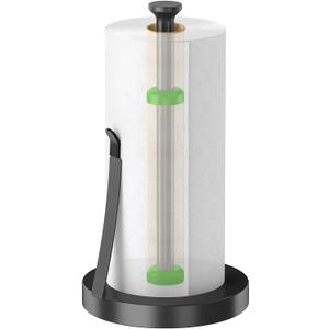 Jesginboo Countertop Paper Towel Holder for Kitchen, Stainless Steel Tension Arm for One-Handed Tear, Stainless Steel Paper Towel Holder Stand for Kitchen Bathroom, Black