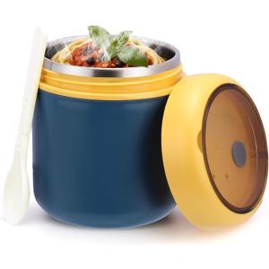 Juome 16oz Kids Thermo for Hot Food - Insulated Vacuum Food Jar Container, Wide Mouth Stainless Steel Soup Thermo Lunch Box for Kids with Spoon, Leakproof (Blue)
