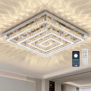 43 inch Crystal Chandelier with Remote/APP Control, 3 Color Temperature Light Fixture & Brightness Adjustable, Modern Flush Mount LED Ceiling Light Fixture for Living Room Kitchen Hallway Dining Room (Silver) 43 inch Crystal Chandelier with Remote/APP Control, 3 Color Temperature Light Fixture & Brightness Adjustable, Modern Flush Mount LED Ceiling Light Fixture for Living Room Kitchen Hallway Dining Room (Silver)