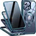 [CD Loop+Privacy Screen Protector]Magnetic Case for iPhone 15 Pro Case,[Military Grade Drop Protection] Anti-peep Privacy Double Sided 9H Glass Compatible with MagSafe (Blue Titanium)