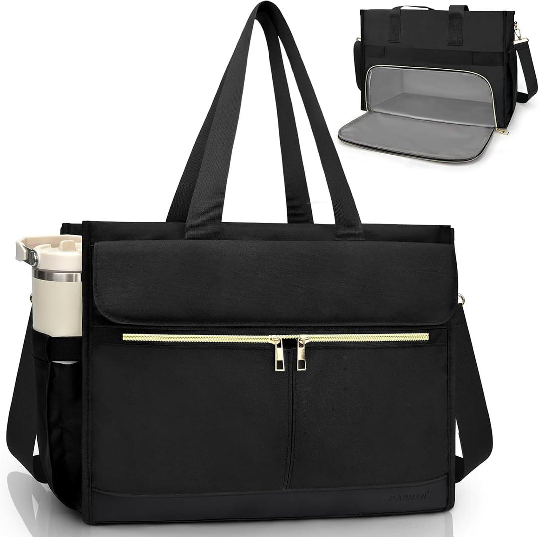 Lunch Bag for Women with 15.6" Laptop Compartment, Insulated Tote Bag, Waterproof Work Tote with 40oz Side Pockets
