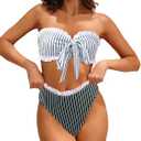 Women's Strapless Tube Bandeau Bikini Sets Bow Front High Waist Two Piece Swimsuit M