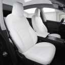 Tesla Model Y Seat Covers 2025 2026 Juniper, Custom Fit Full Coverage Waterproof Nappa Leather Car Seat Cover Set Accessories, Airbag Compatible(White)
