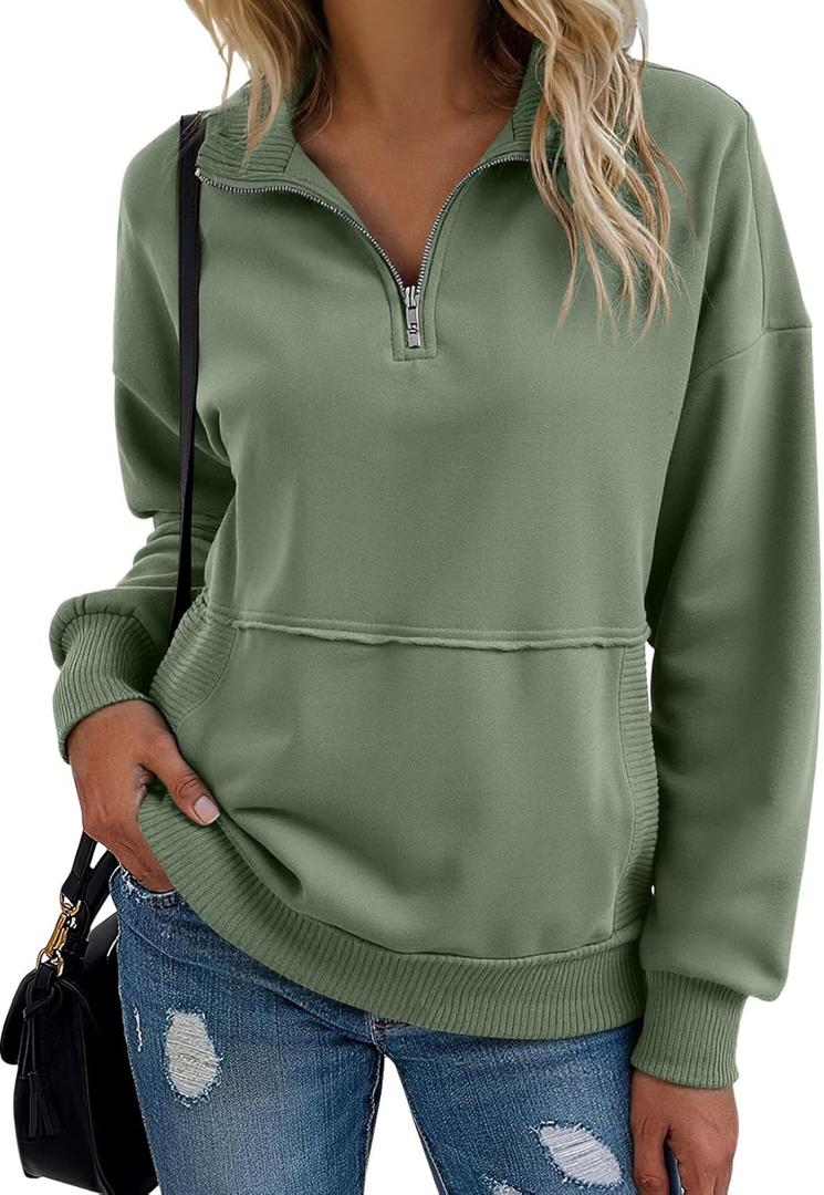 SHEWIN Womens Sweatshirt Casual Long Sleeve Half Zip Pullover Lightweight Sweatshirts Tops Fall Fashion Outfits 2025 (Small)