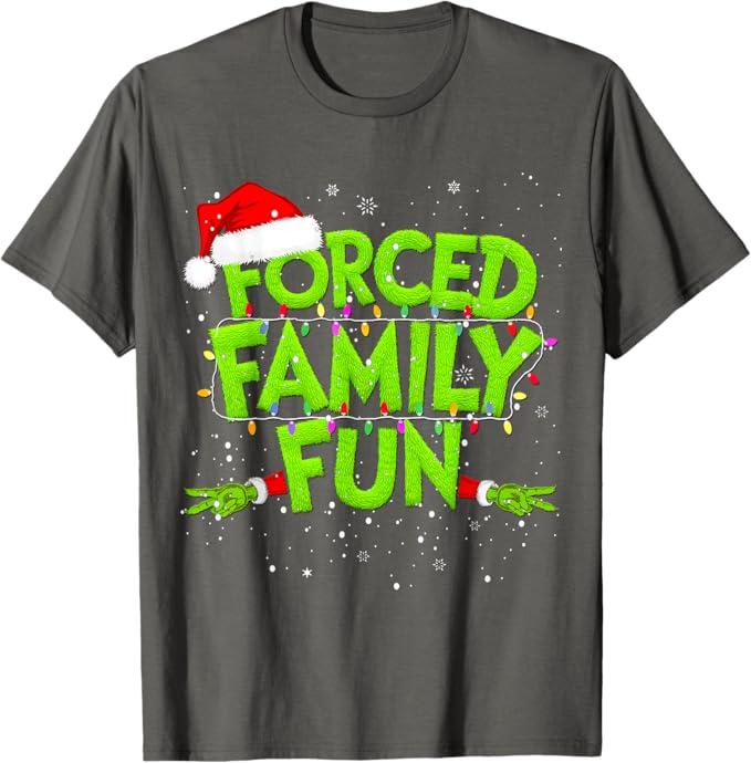 Forced Family Fun Christmas Shirts Matching Family Pajama T-Shirt, XL