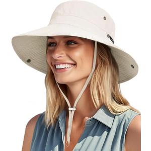 FURTALK Sun Hats for Women Ponytail UPF 80+ Beach Summer Hat Wide Brim Packable Cowboy Hat (One Size, Beige)