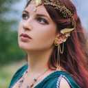 SWEETV Fairy Flower Hairband with Elf Ears, Halloween Fairy Headpiece for Women, Leaf Elf Circlet with Wings Cuff Earrings, Leaf Hairband Set for Photoshoot Cosplay Party (Gold)