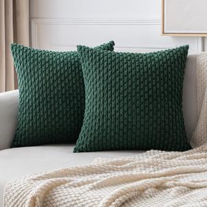MIULEE Throw Pillow Covers Soft Corduroy Decorative Set of 2 Boho Striped Pillow Covers Pillowcases Farmhouse Home Decor for Couch Bed Sofa Living Room 18x18 Inch Army Green (18" x 18" (Pack of 2))