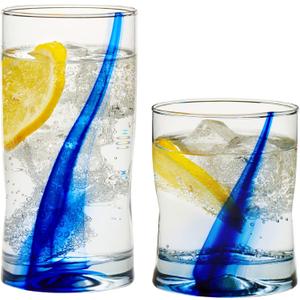 Libbey Blue Ribbon 8 Piece Tumbler and Rocks Glass Set, Infused Blue Ribbon Drinkware Glasses Set, Artisan Inspired Four-Dimple Shaped Rock Glasses, Dishwasher Safe Tumbler Glasses Set